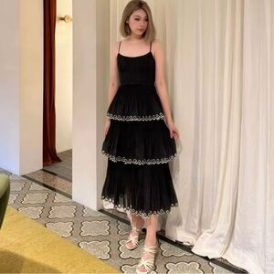 NWOT ZIMMERMANN Elegant Black Tiered Midi Dress, Size AU 2 = M